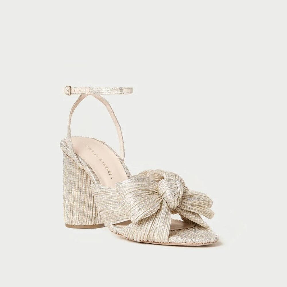 NWT Loeffler Randall Camellia Platinum Pleated Bow Heel